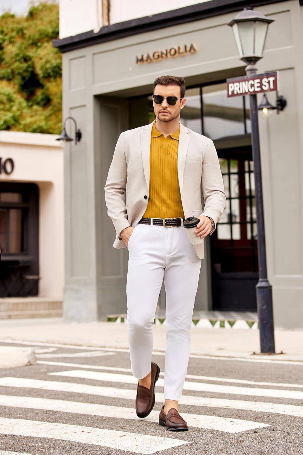 imageCOOFANDY Mens Knit Polos Long Sleeve Casual Sweater Polos V Neck Collared Sweater Golf Polo Sweaters and PulloversLight Brown