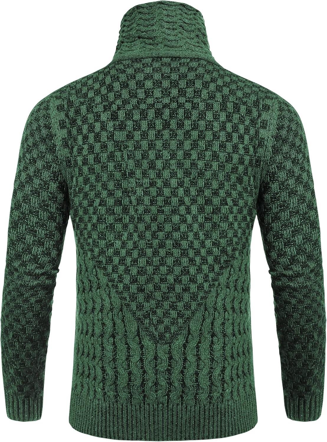 imageCOOFANDY Mens Knitted Turtleneck Sweater Long Sleeve Slim Fit Designer Shawl Collar PulloverA Green