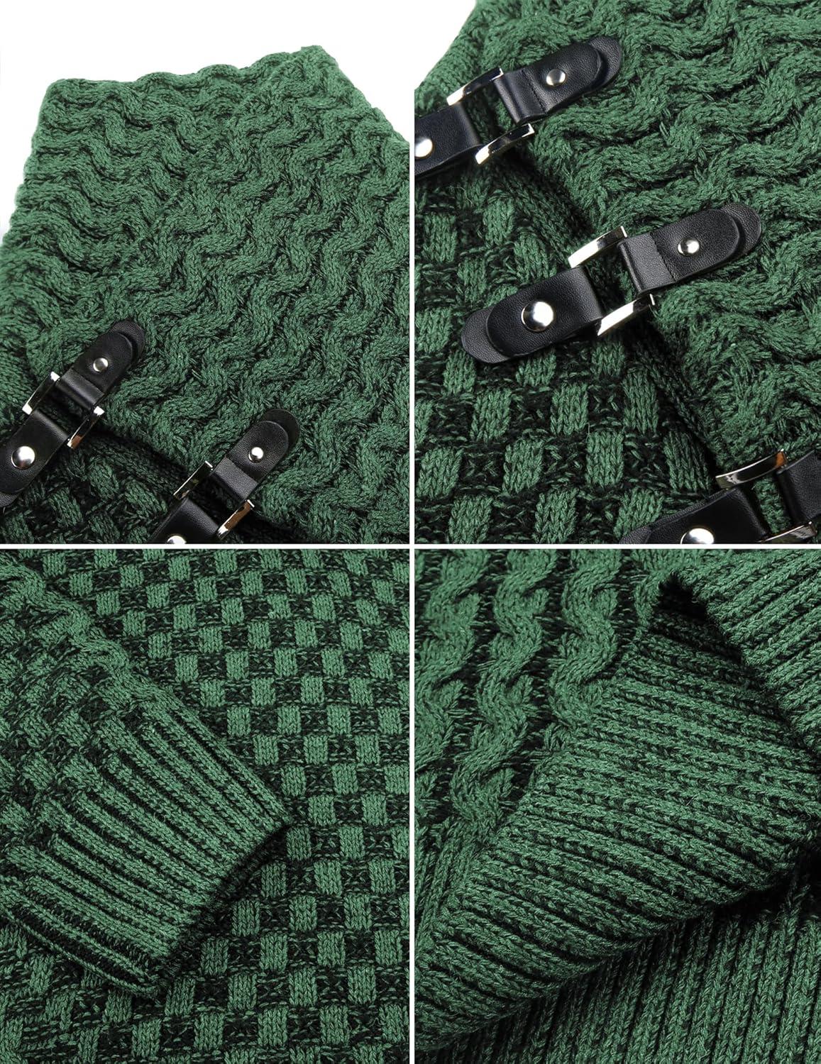 imageCOOFANDY Mens Knitted Turtleneck Sweater Long Sleeve Slim Fit Designer Shawl Collar PulloverA Green