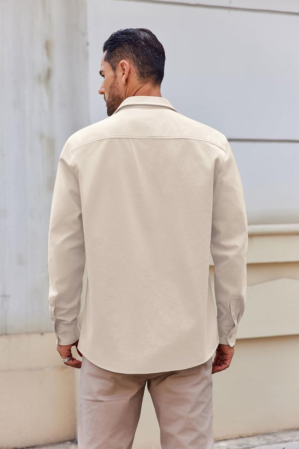 imageCOOFANDY Mens Lightweight Button Down Shirt Jacket Casual Shacket OvershirtBeige