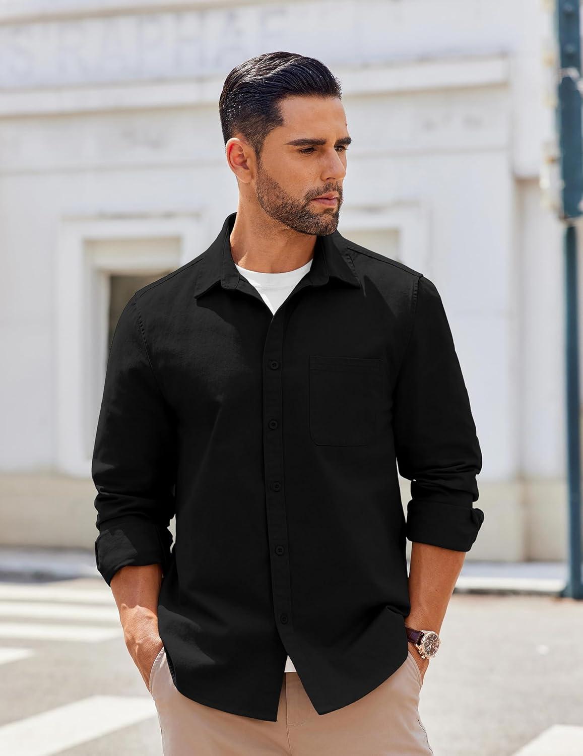 imageCOOFANDY Mens Lightweight Button Down Shirt Jacket Casual Shacket OvershirtBlack