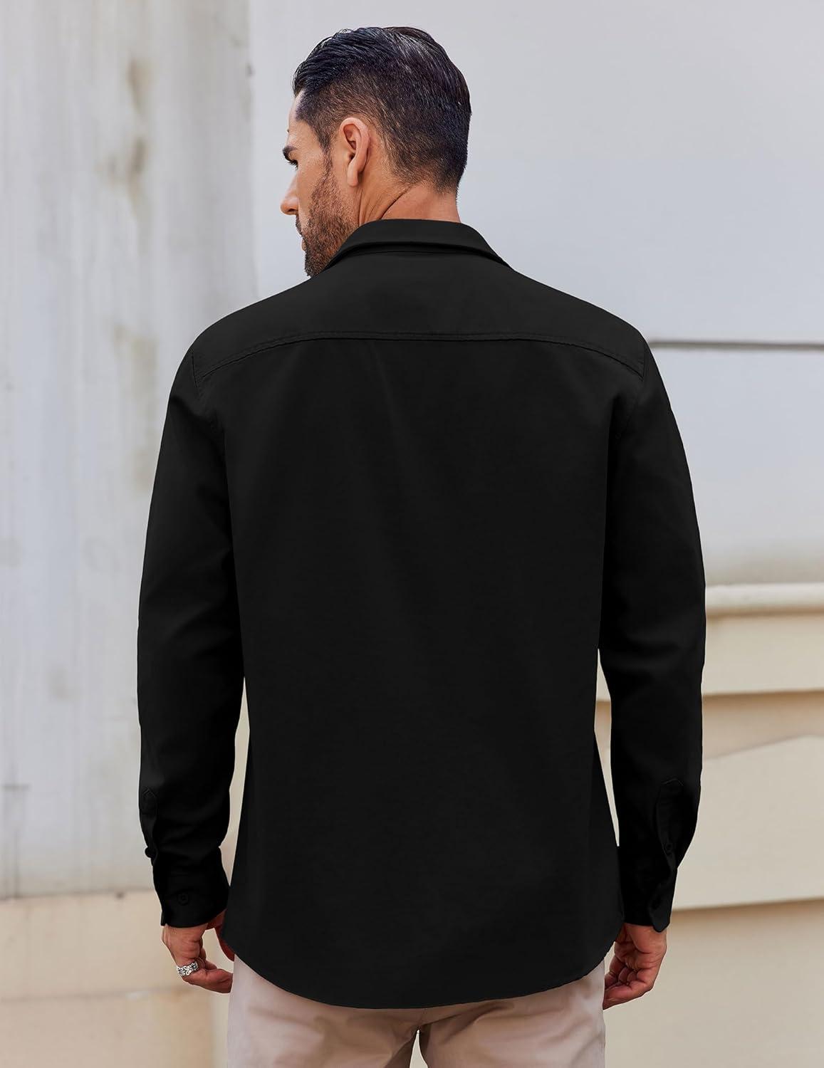 imageCOOFANDY Mens Lightweight Button Down Shirt Jacket Casual Shacket OvershirtBlack
