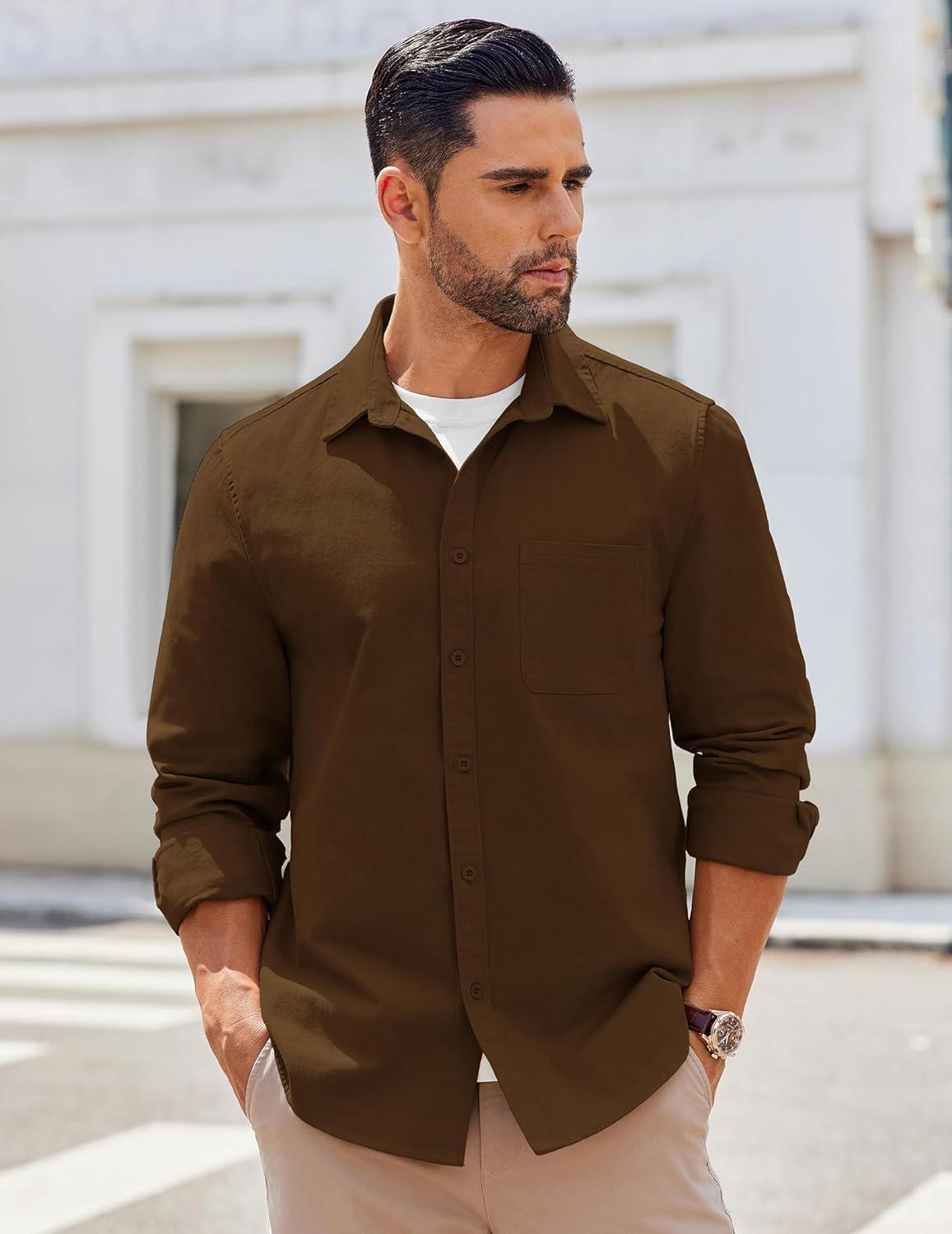 imageCOOFANDY Mens Lightweight Button Down Shirt Jacket Casual Shacket OvershirtBrown
