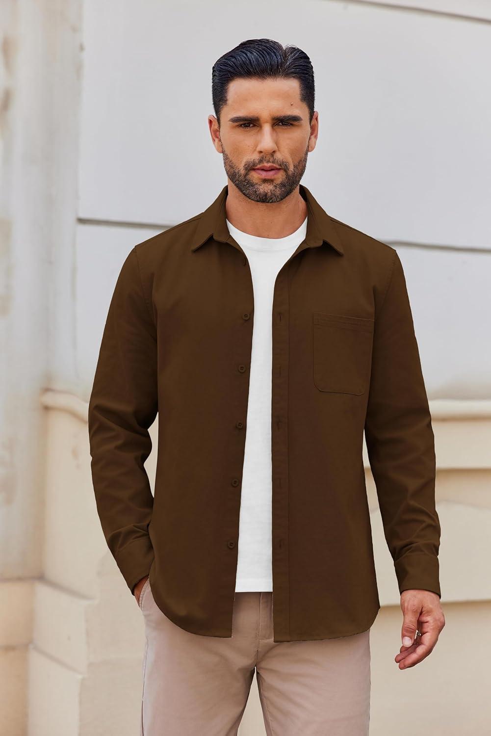 imageCOOFANDY Mens Lightweight Button Down Shirt Jacket Casual Shacket OvershirtBrown