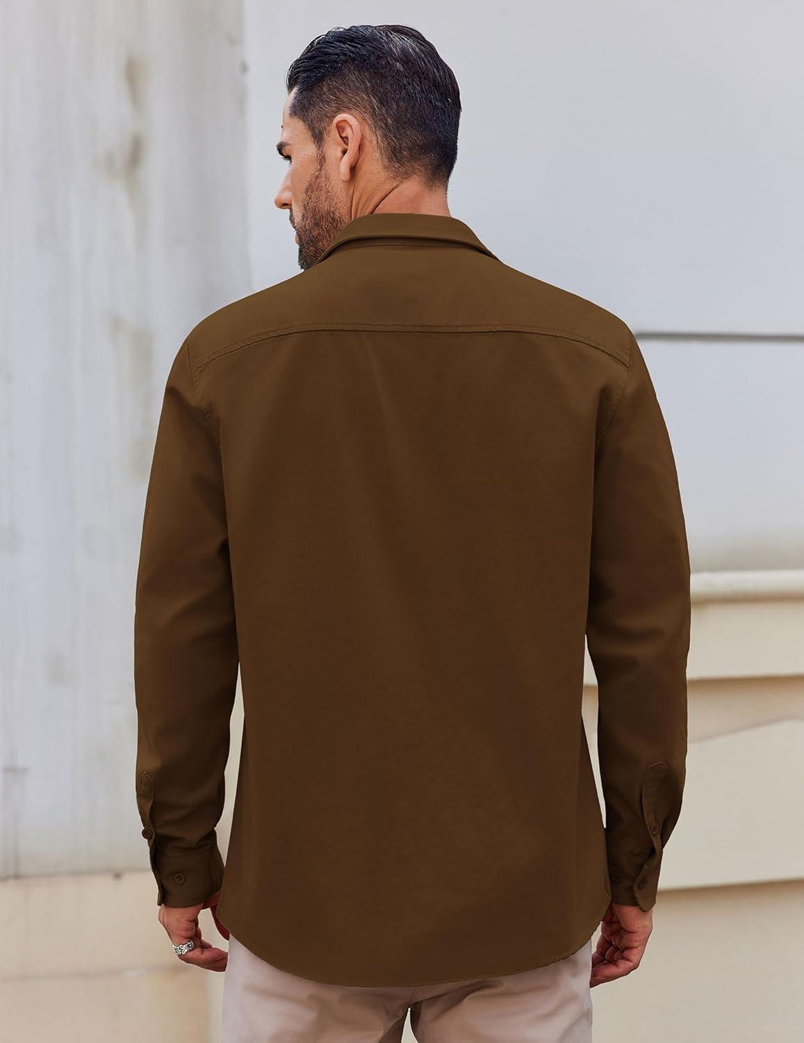imageCOOFANDY Mens Lightweight Button Down Shirt Jacket Casual Shacket OvershirtBrown