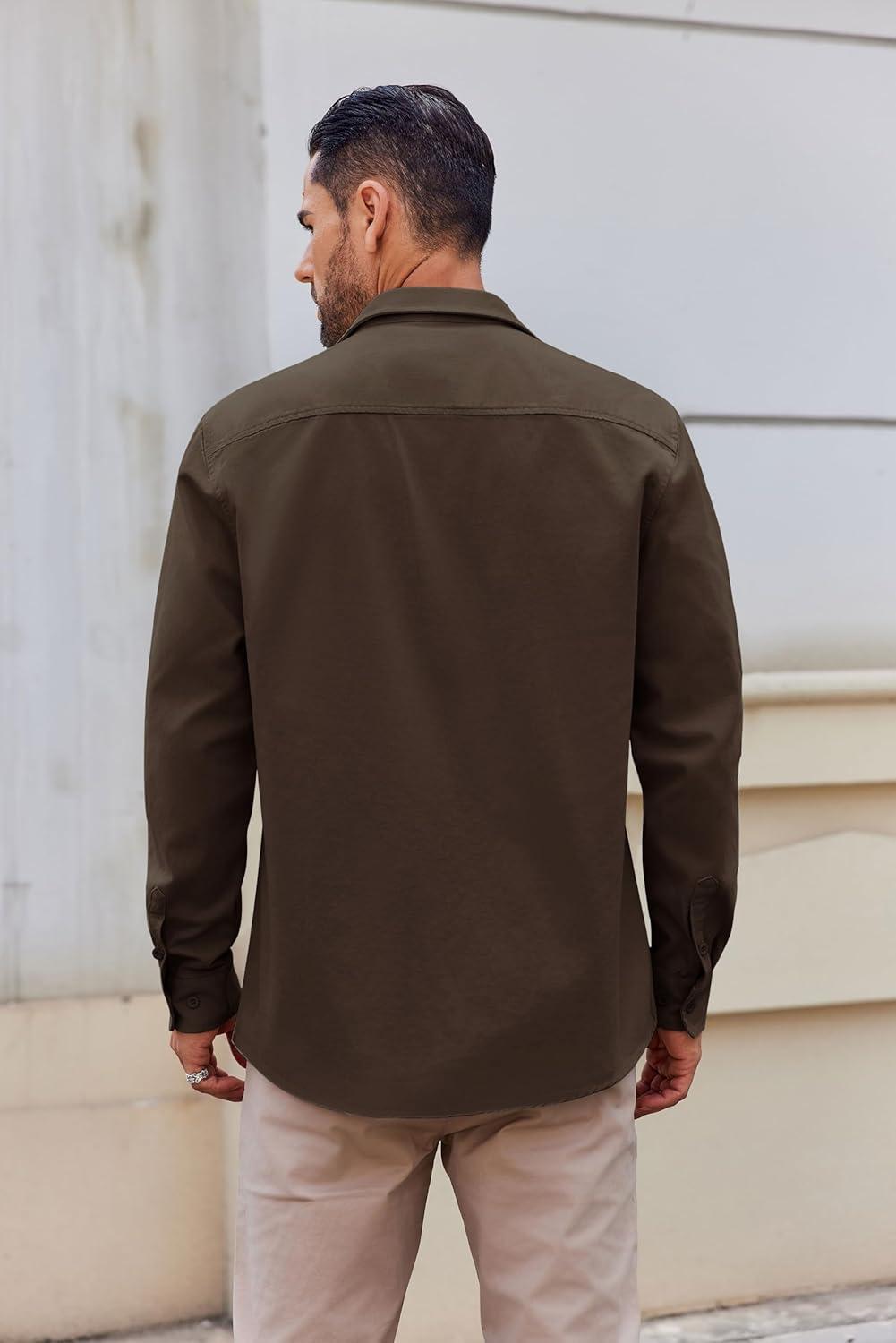 imageCOOFANDY Mens Lightweight Button Down Shirt Jacket Casual Shacket OvershirtDark Brown