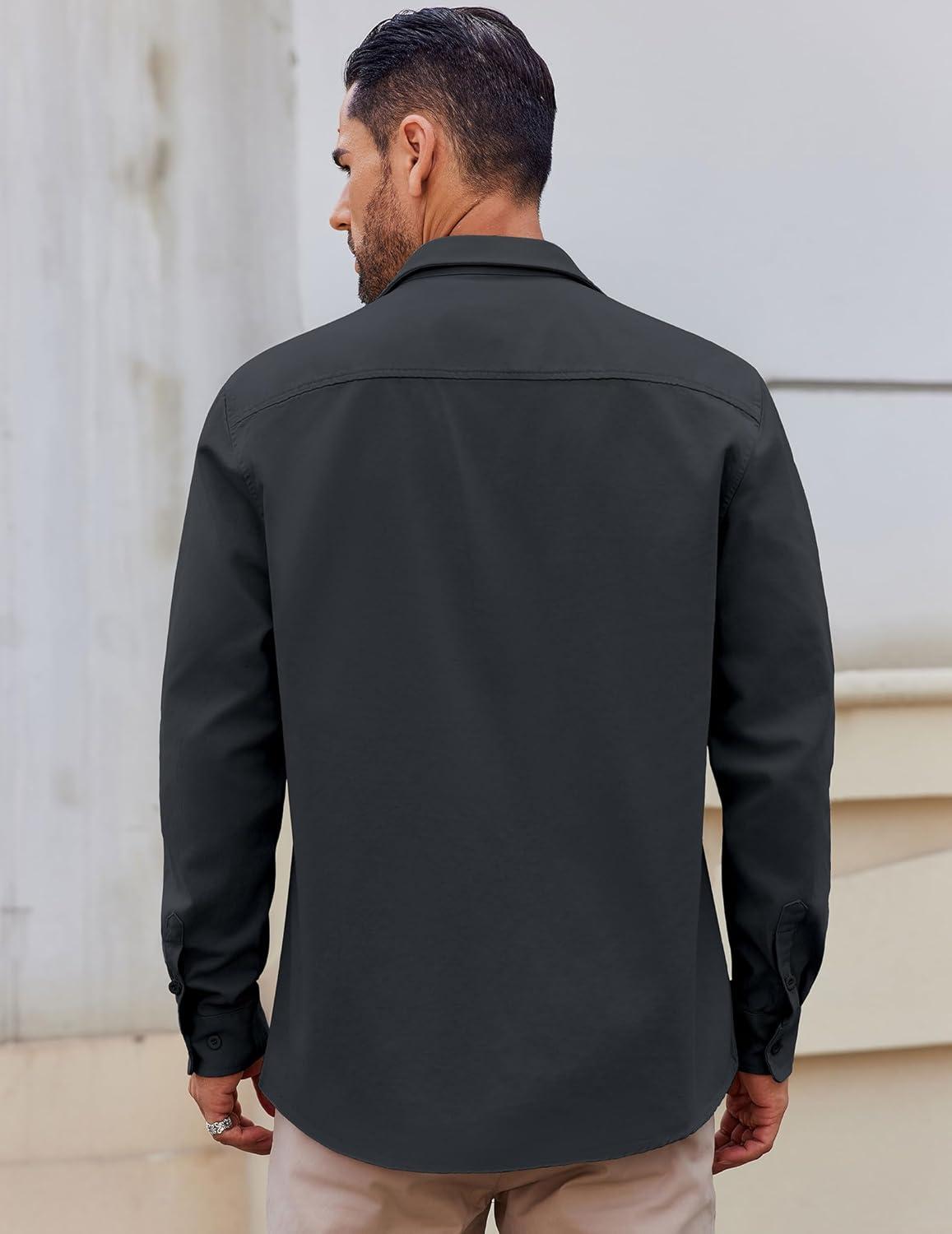 imageCOOFANDY Mens Lightweight Button Down Shirt Jacket Casual Shacket OvershirtDark Gray
