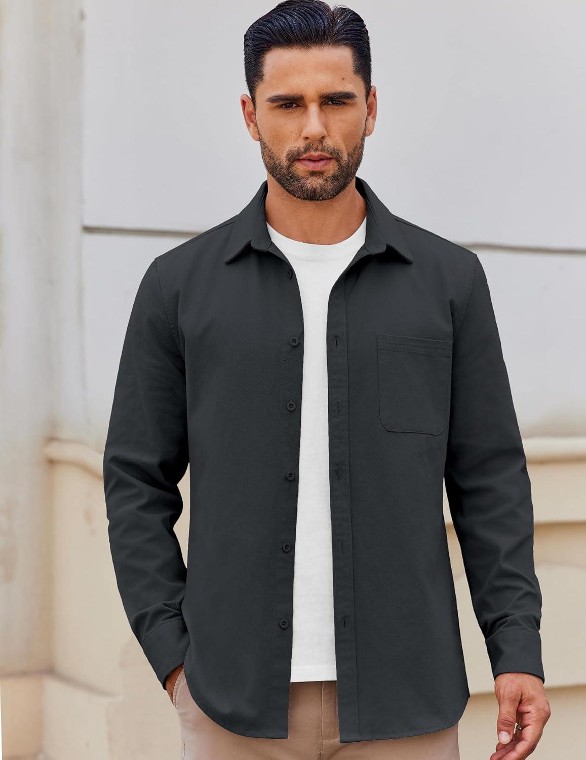 imageCOOFANDY Mens Lightweight Button Down Shirt Jacket Casual Shacket OvershirtDark Gray