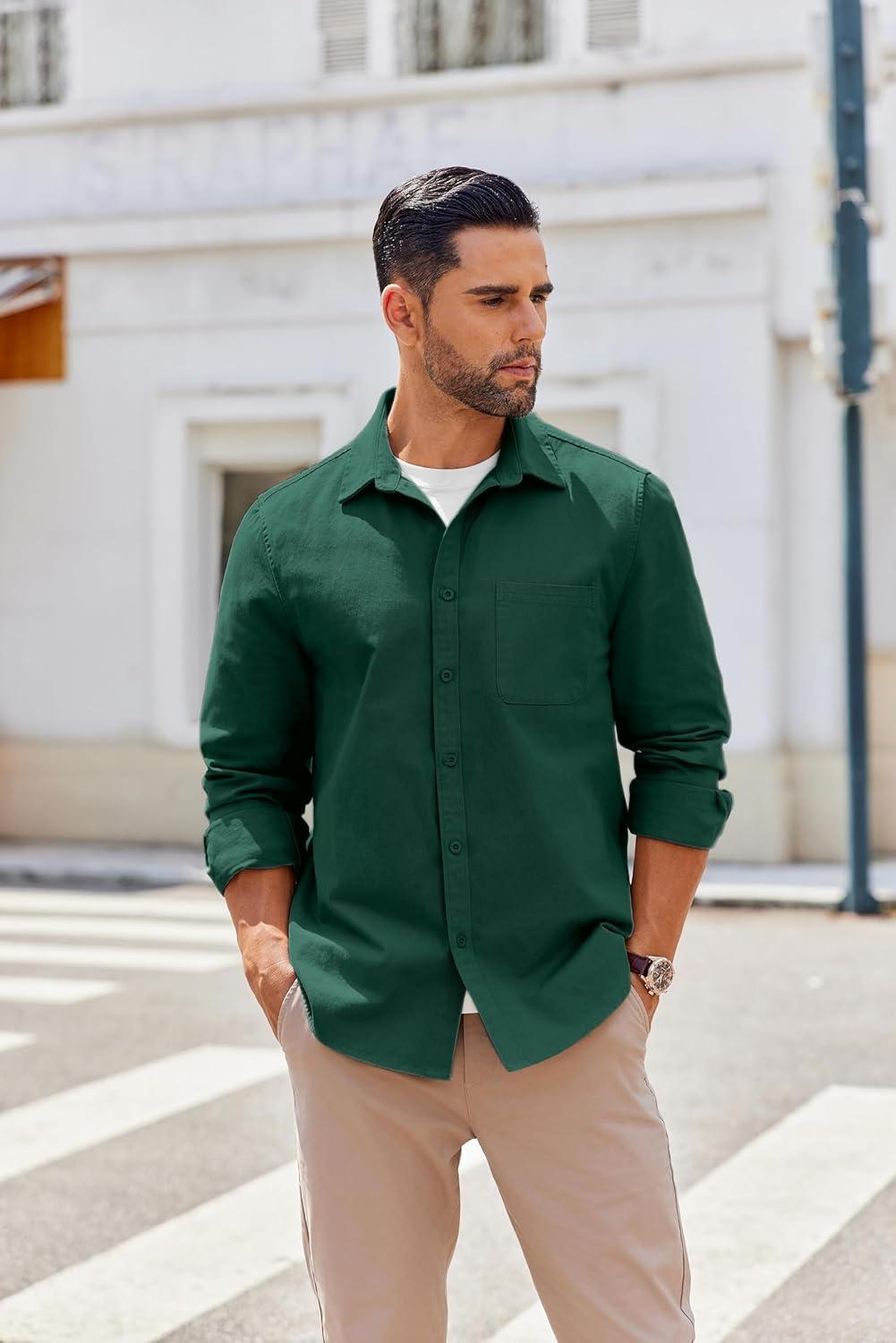 imageCOOFANDY Mens Lightweight Button Down Shirt Jacket Casual Shacket OvershirtGreen