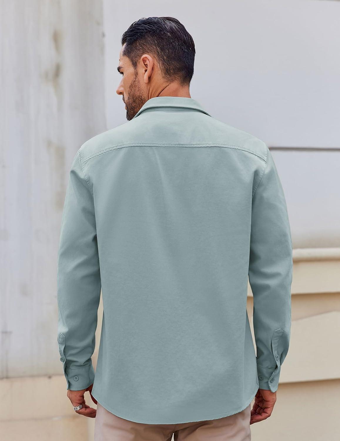 imageCOOFANDY Mens Lightweight Button Down Shirt Jacket Casual Shacket OvershirtLight Blue