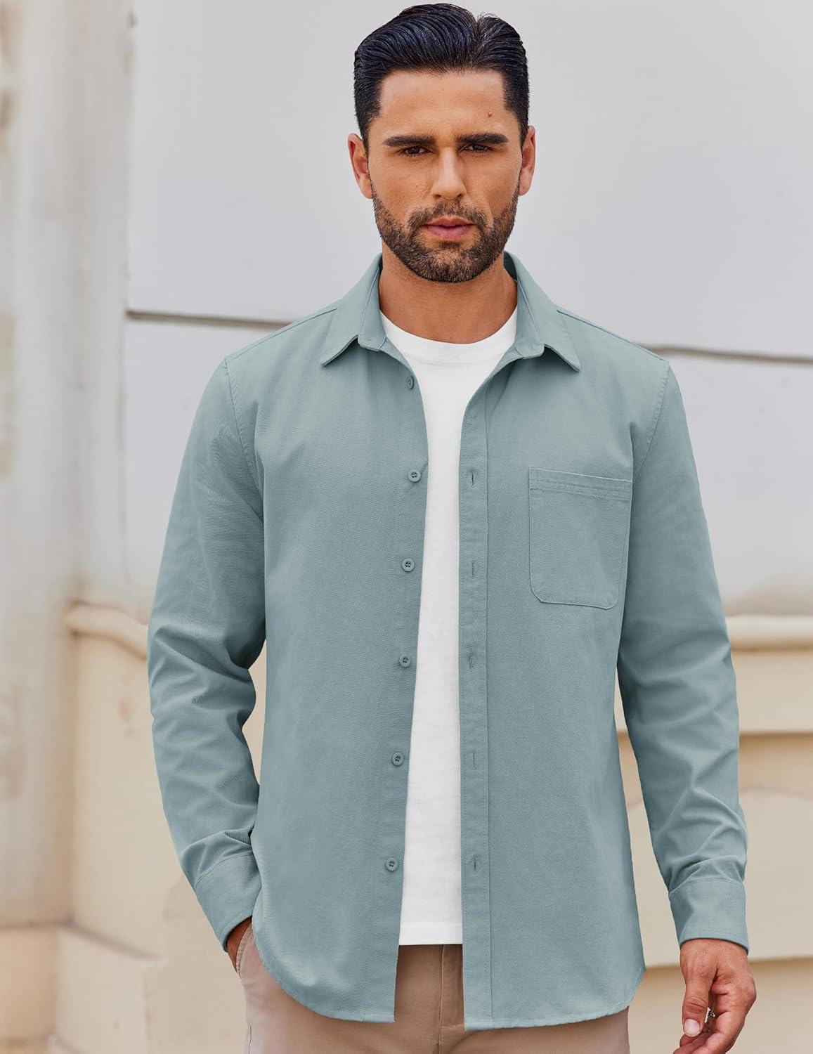 imageCOOFANDY Mens Lightweight Button Down Shirt Jacket Casual Shacket OvershirtLight Blue