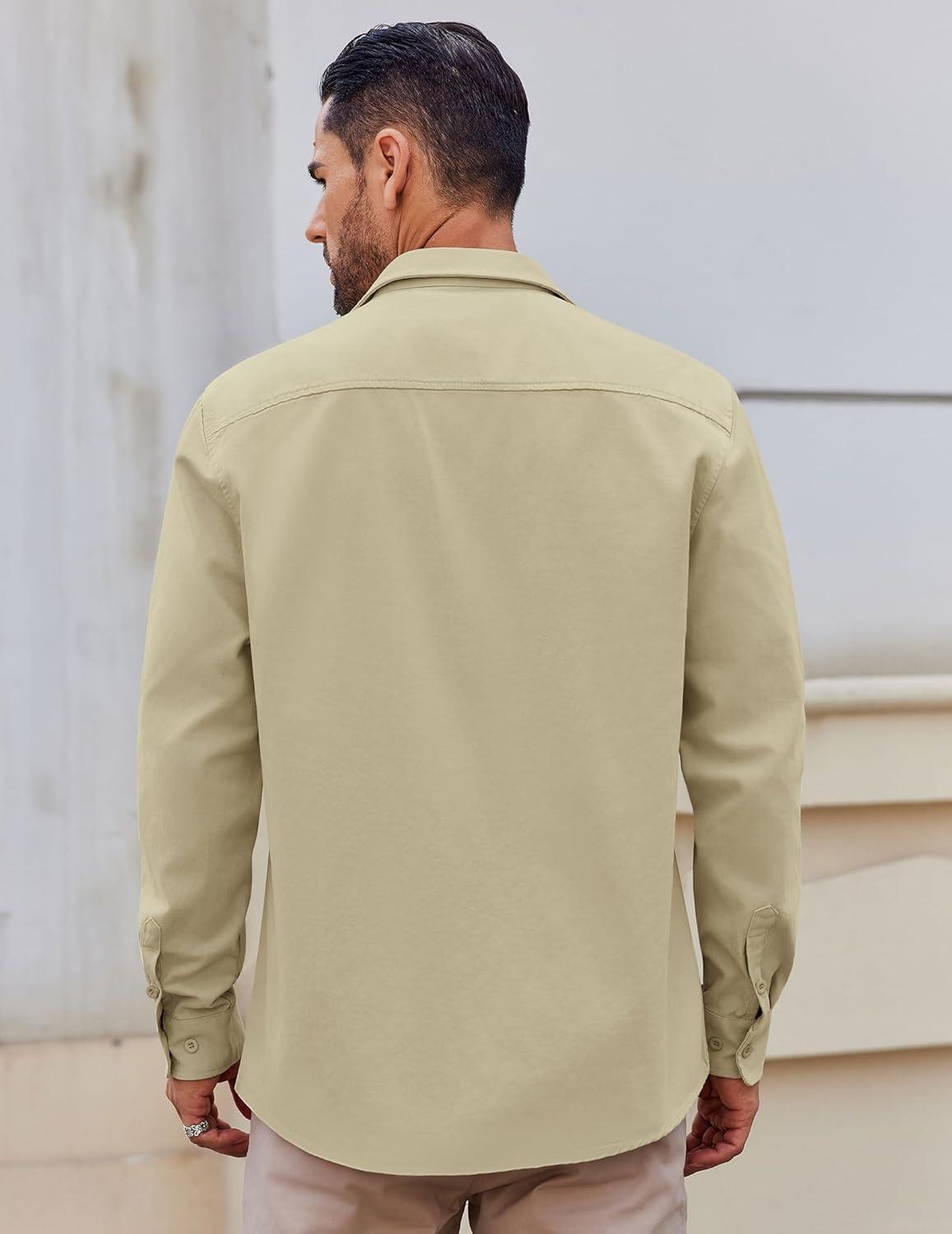 imageCOOFANDY Mens Lightweight Button Down Shirt Jacket Casual Shacket OvershirtLight Khaki