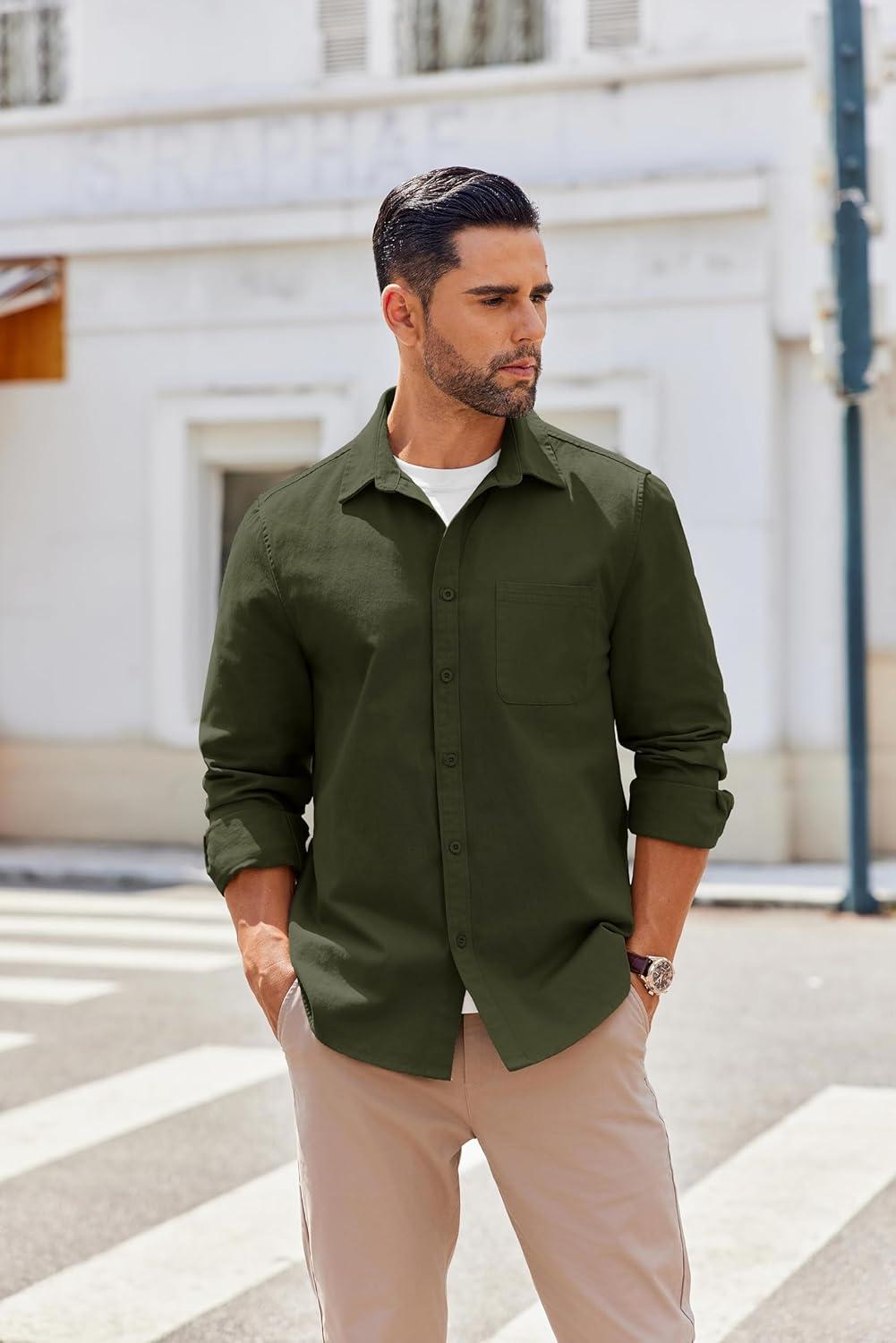 imageCOOFANDY Mens Lightweight Button Down Shirt Jacket Casual Shacket OvershirtOlive Green