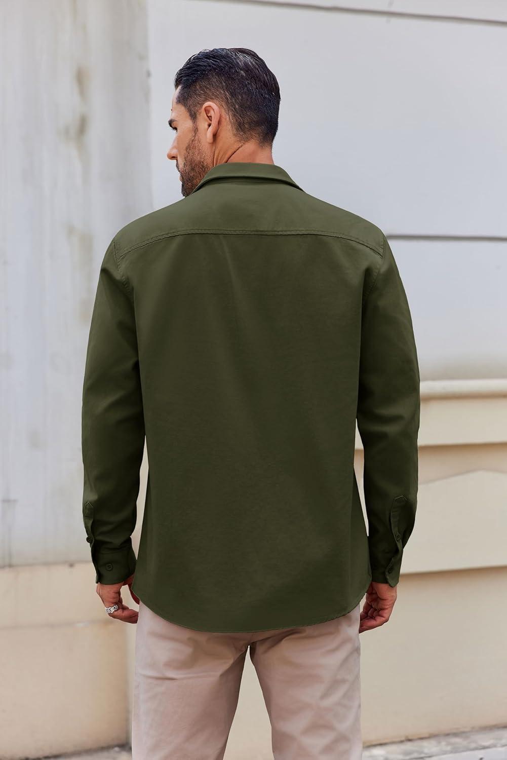 imageCOOFANDY Mens Lightweight Button Down Shirt Jacket Casual Shacket OvershirtOlive Green