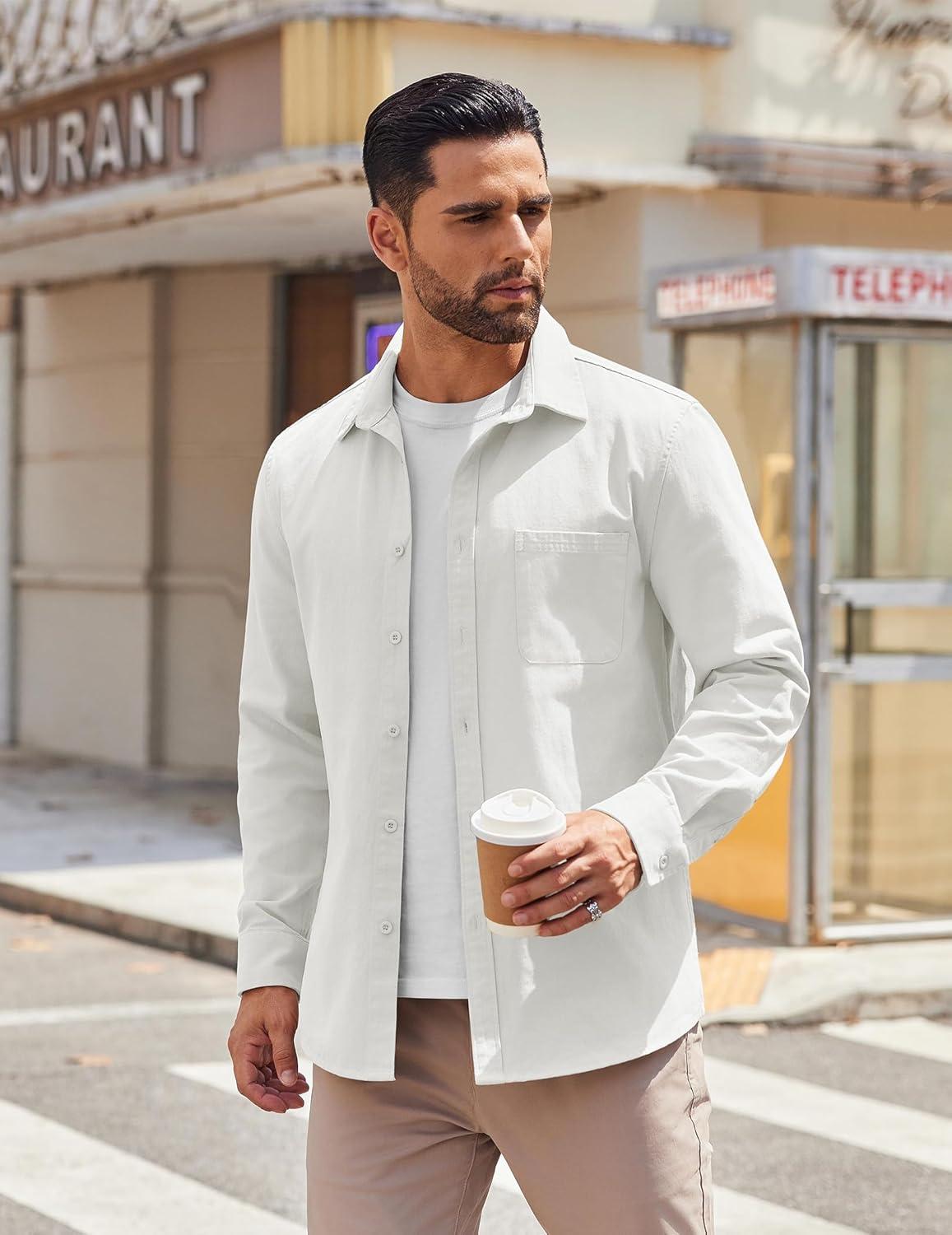 imageCOOFANDY Mens Lightweight Button Down Shirt Jacket Casual Shacket OvershirtWhite