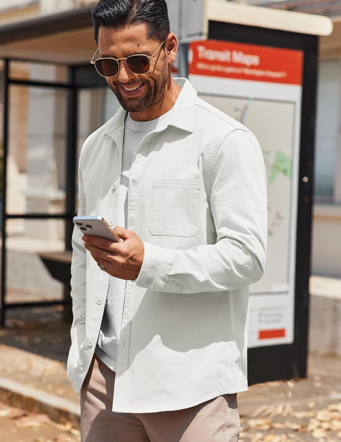 imageCOOFANDY Mens Lightweight Button Down Shirt Jacket Casual Shacket OvershirtWhite