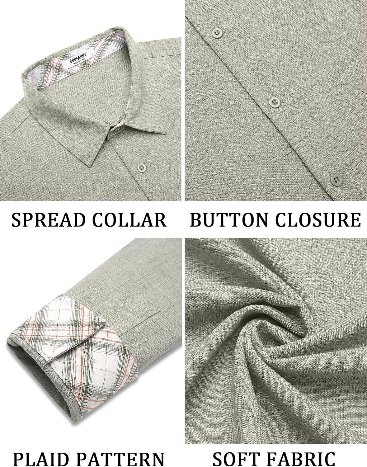 imageCOOFANDY Mens Long Sleeve Button Down Shirts Casual Untucked Shirt Regular Fit Dress ShirtAlight Green