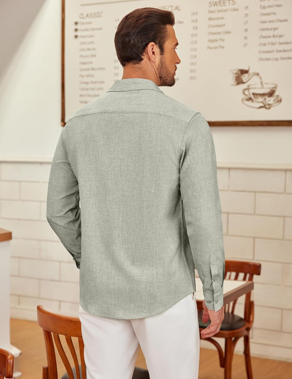 imageCOOFANDY Mens Long Sleeve Button Down Shirts Casual Untucked Shirt Regular Fit Dress ShirtAlight Green