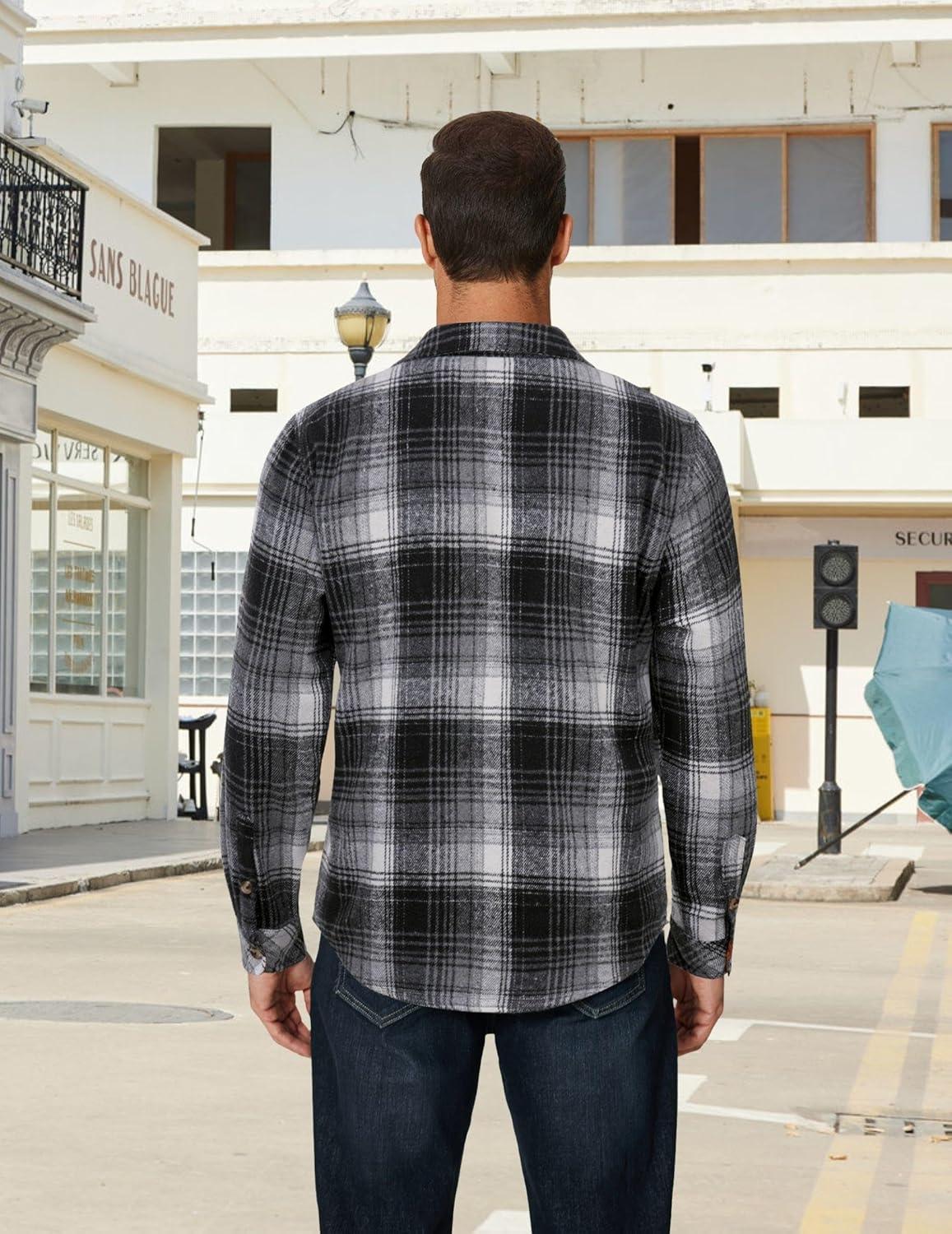 imageCOOFANDY Mens Long Sleeve Flannel Shirts Fashion Plaid Jacket Casual Button Down Shirt with PocketsBlack