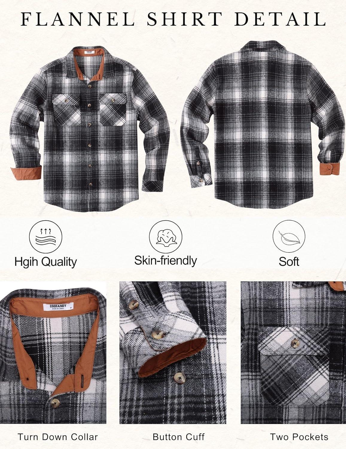 imageCOOFANDY Mens Long Sleeve Flannel Shirts Fashion Plaid Jacket Casual Button Down Shirt with PocketsBlack