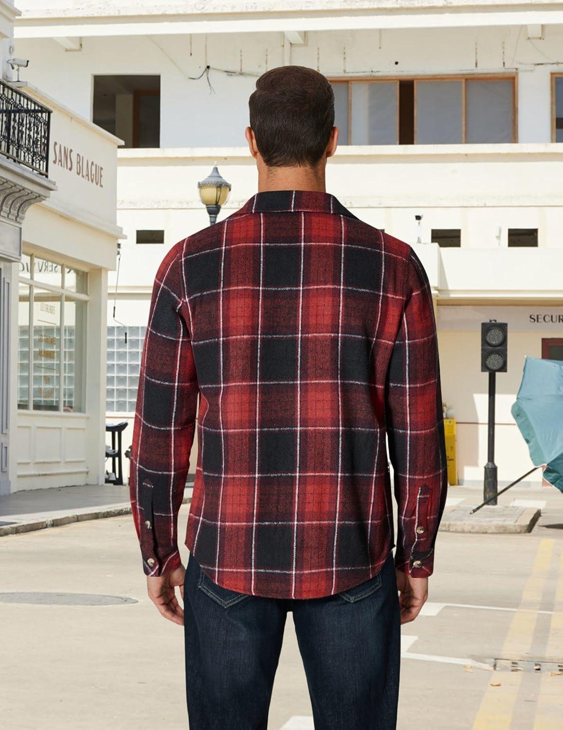 imageCOOFANDY Mens Long Sleeve Flannel Shirts Fashion Plaid Jacket Casual Button Down Shirt with PocketsBlack Red