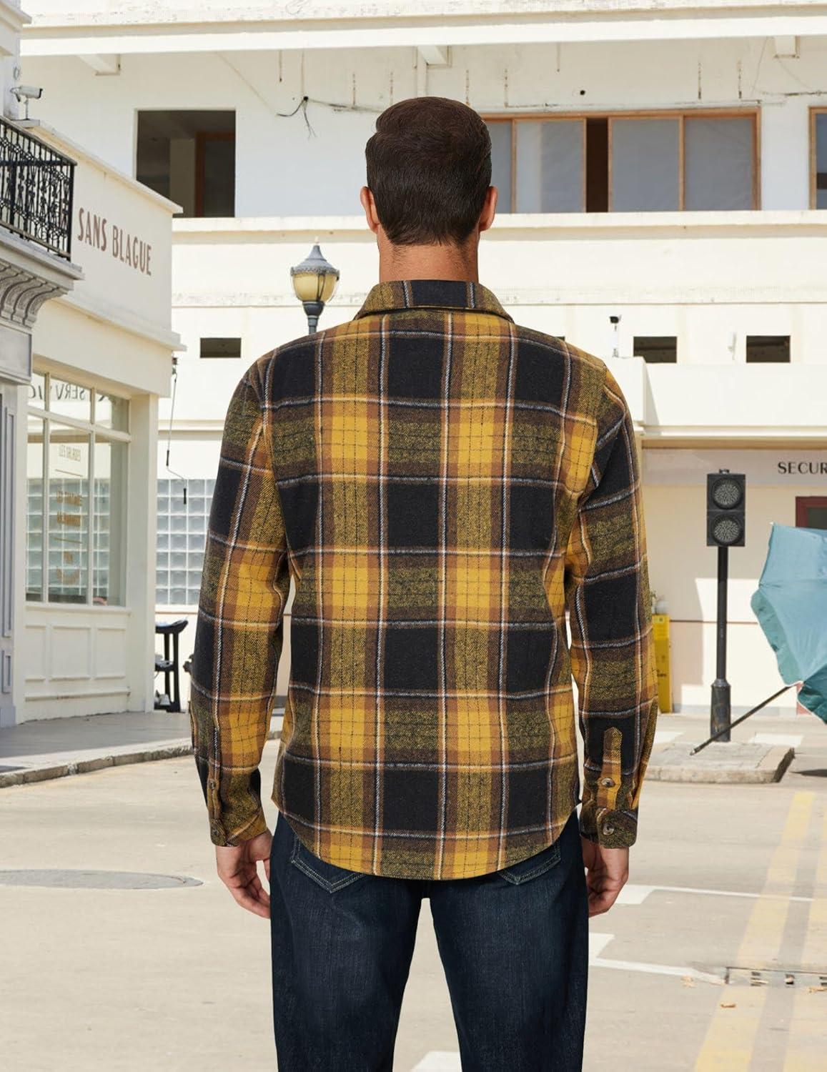 imageCOOFANDY Mens Long Sleeve Flannel Shirts Fashion Plaid Jacket Casual Button Down Shirt with PocketsBlack Yellow