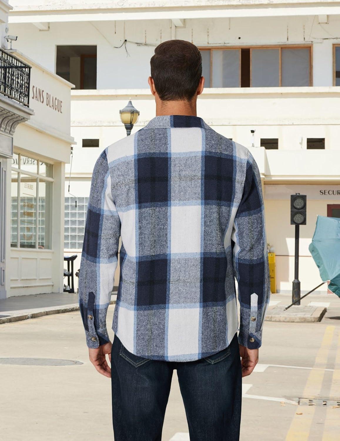 imageCOOFANDY Mens Long Sleeve Flannel Shirts Fashion Plaid Jacket Casual Button Down Shirt with PocketsBlue