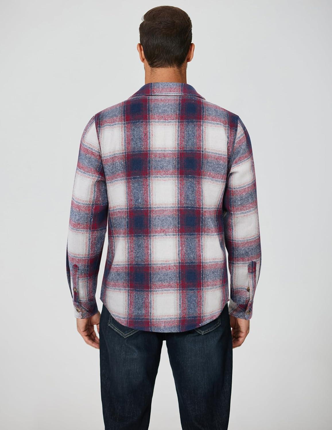 imageCOOFANDY Mens Long Sleeve Flannel Shirts Fashion Plaid Jacket Casual Button Down Shirt with PocketsBlue Redline