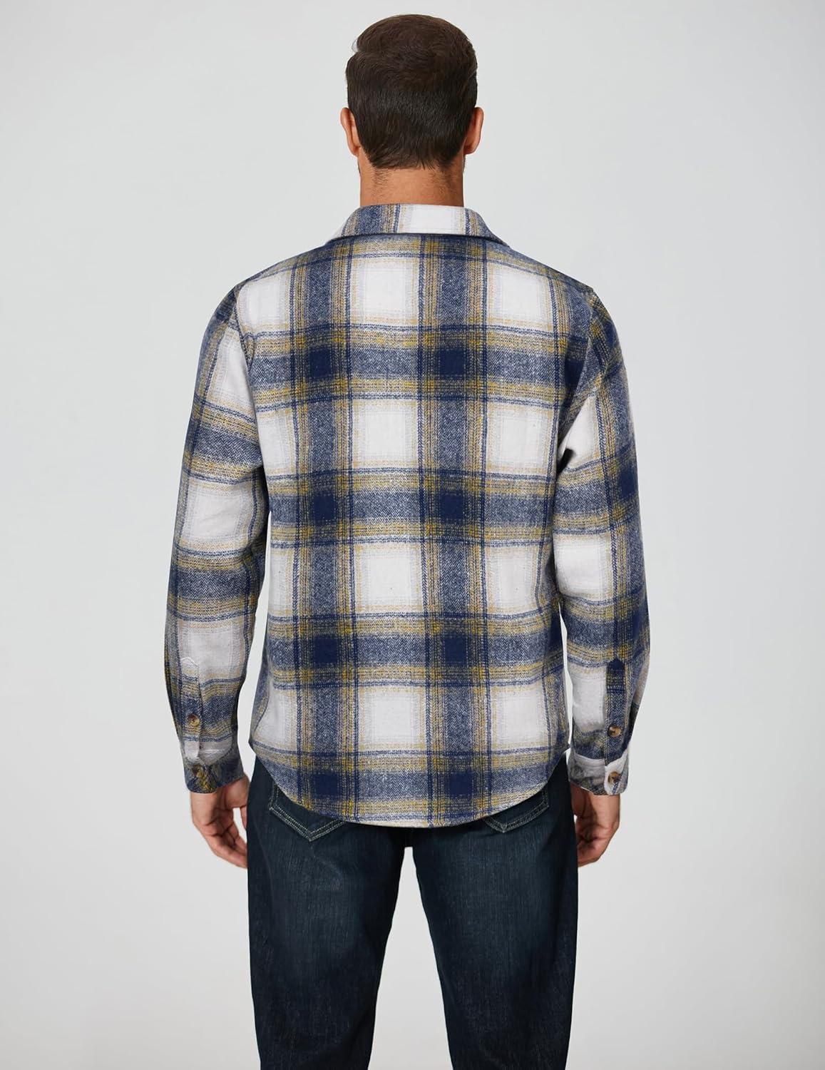 imageCOOFANDY Mens Long Sleeve Flannel Shirts Fashion Plaid Jacket Casual Button Down Shirt with PocketsBlue Yellowline