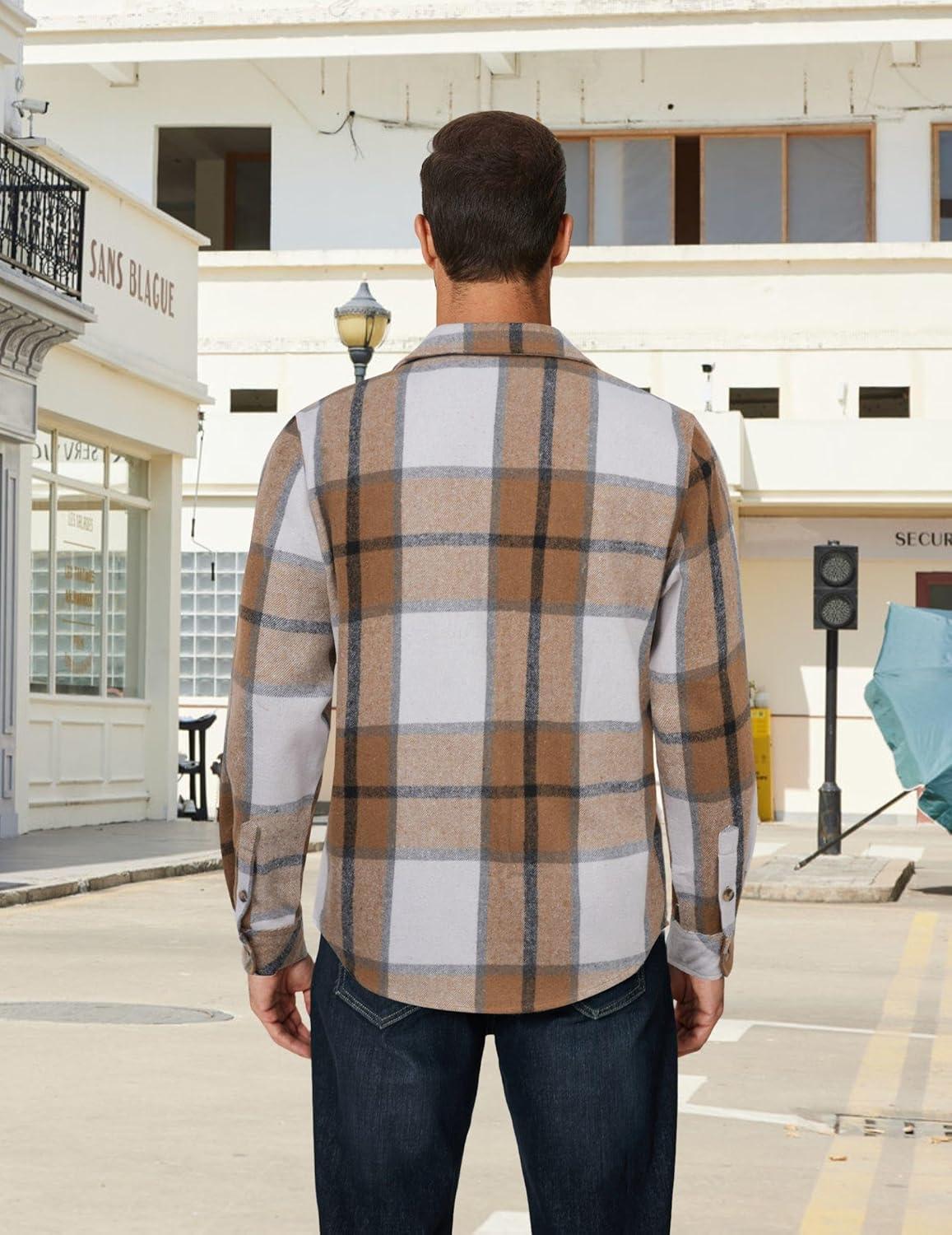 imageCOOFANDY Mens Long Sleeve Flannel Shirts Fashion Plaid Jacket Casual Button Down Shirt with PocketsKhaki