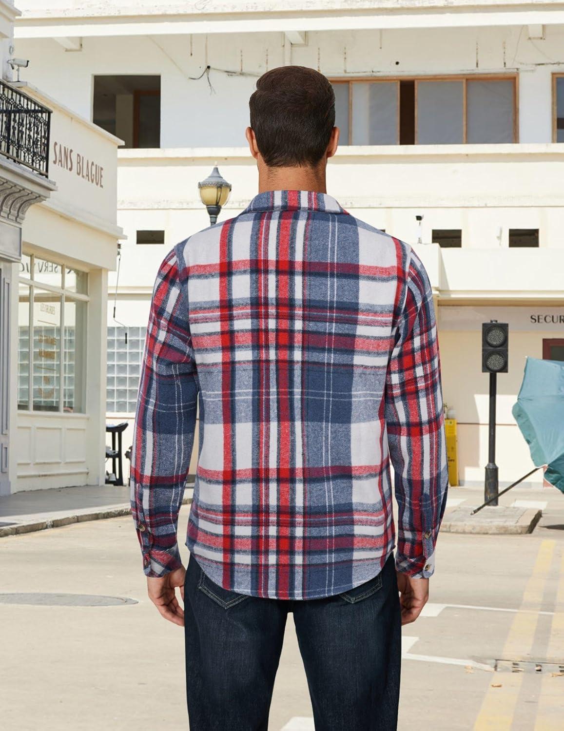 imageCOOFANDY Mens Long Sleeve Flannel Shirts Fashion Plaid Jacket Casual Button Down Shirt with PocketsRed Blue