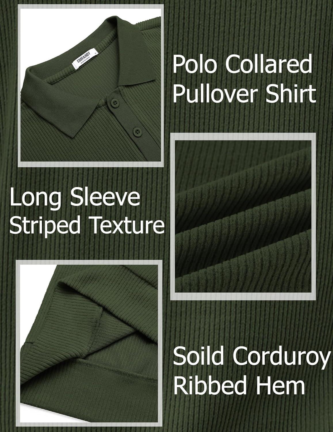 imageCOOFANDY Mens Long Sleeve Polo Knit Polo Sweater Collared Pullover Casual Golf Polo SweaterArmy Green