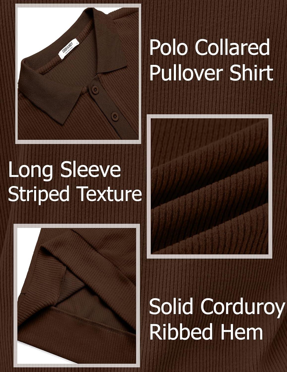 imageCOOFANDY Mens Long Sleeve Polo Knit Polo Sweater Collared Pullover Casual Golf Polo SweaterBrown