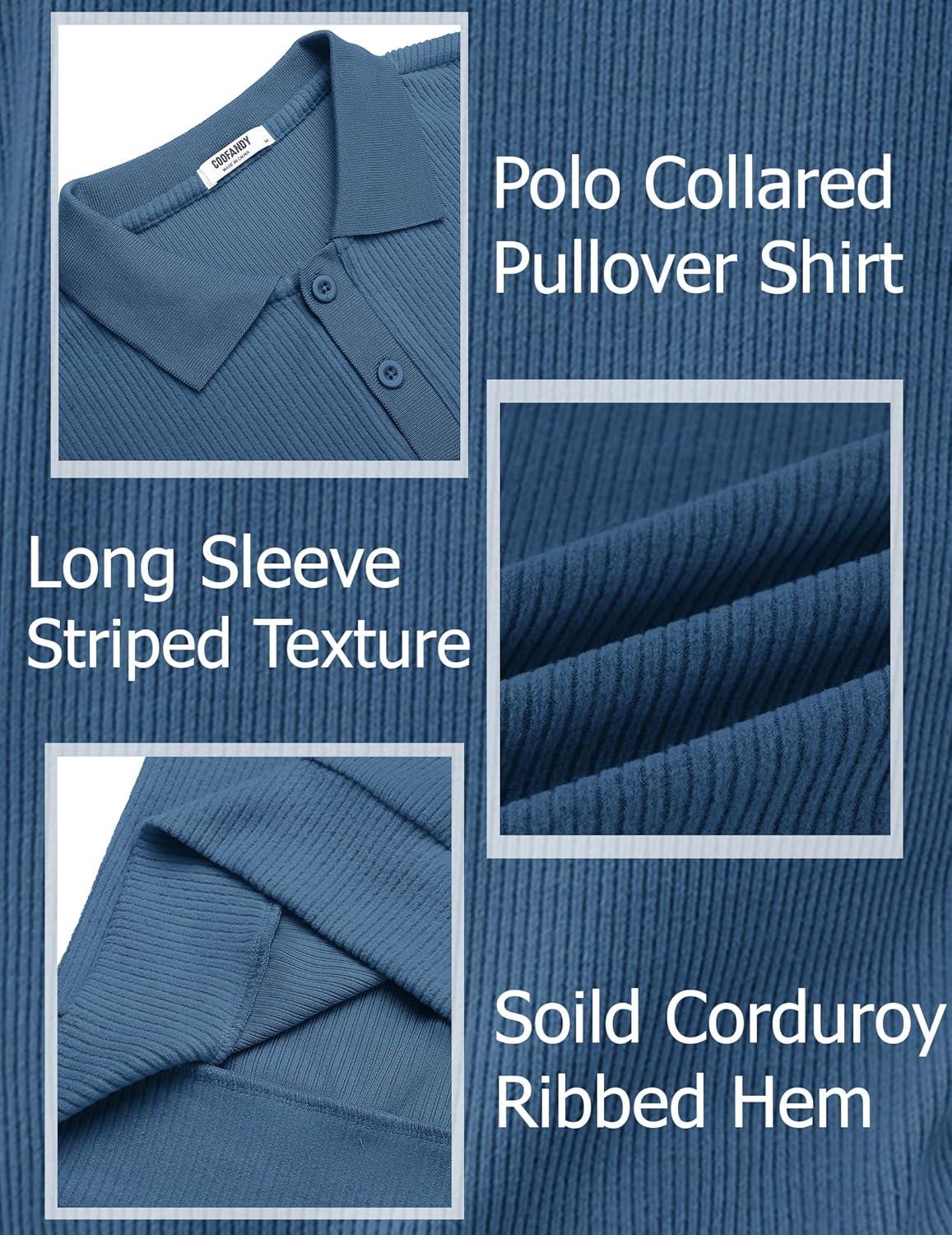 imageCOOFANDY Mens Long Sleeve Polo Knit Polo Sweater Collared Pullover Casual Golf Polo SweaterDark Blue