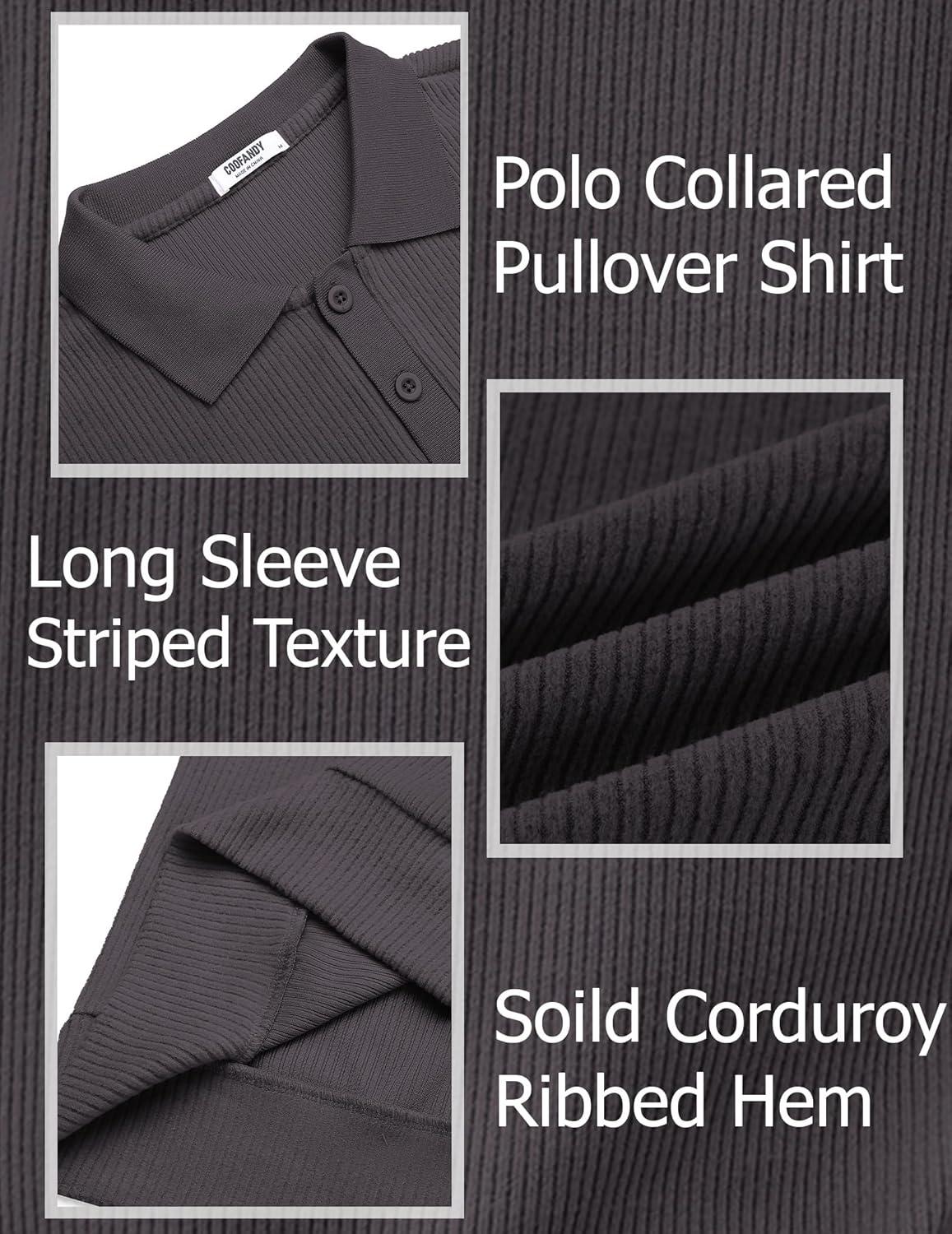 imageCOOFANDY Mens Long Sleeve Polo Knit Polo Sweater Collared Pullover Casual Golf Polo SweaterDark Gray