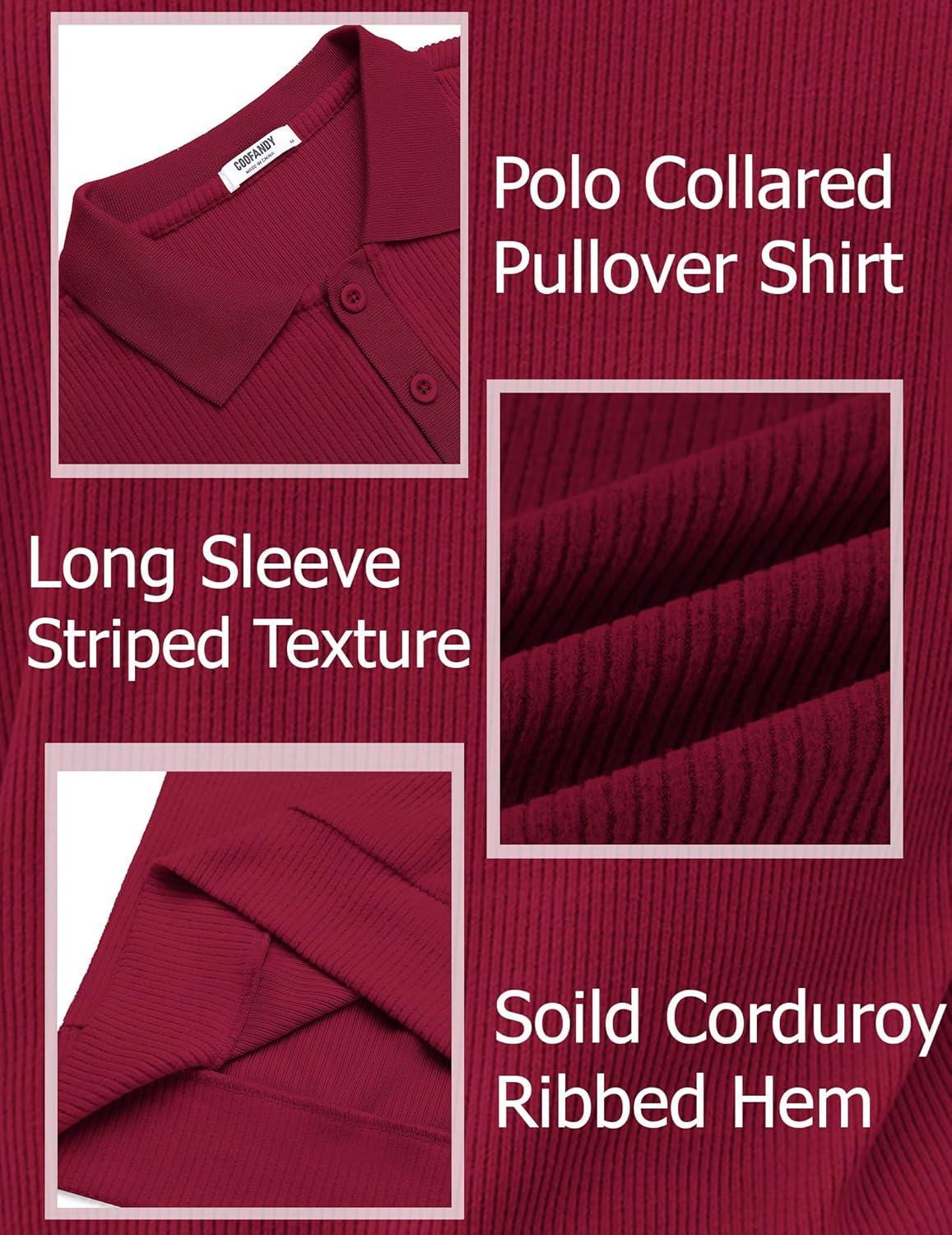 imageCOOFANDY Mens Long Sleeve Polo Knit Polo Sweater Collared Pullover Casual Golf Polo SweaterDark Red