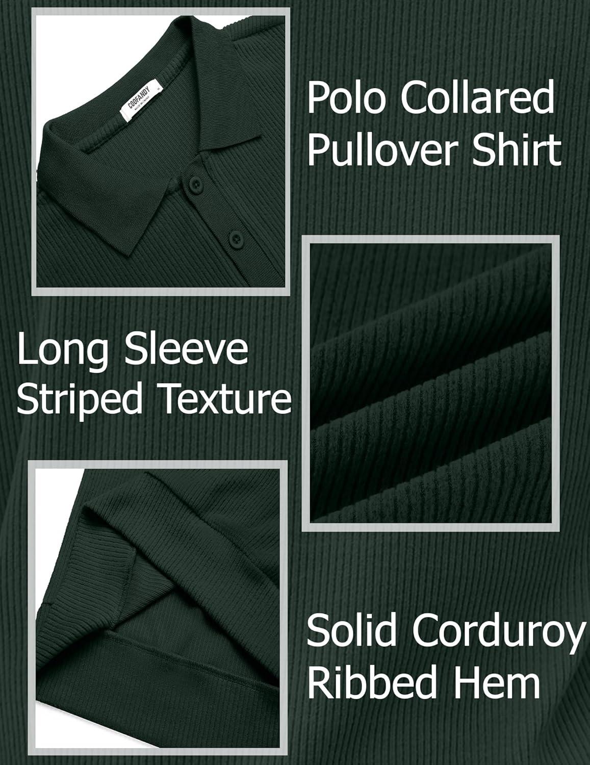 imageCOOFANDY Mens Long Sleeve Polo Knit Polo Sweater Collared Pullover Casual Golf Polo SweaterEvergreen