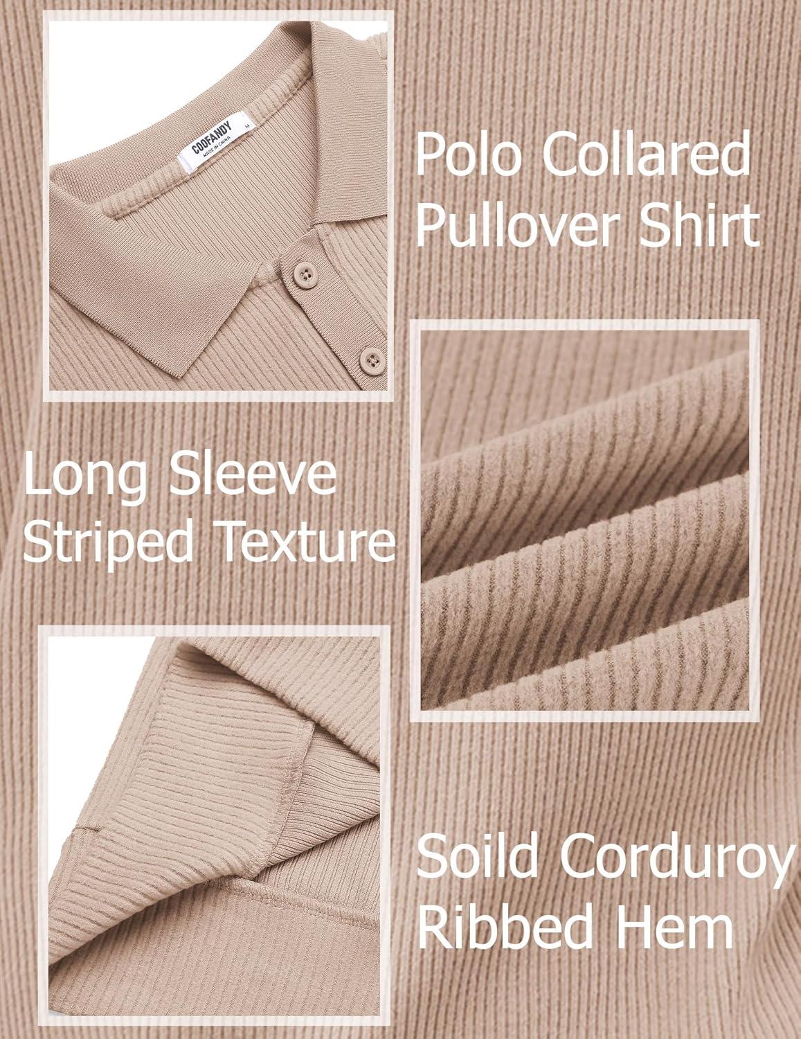 imageCOOFANDY Mens Long Sleeve Polo Knit Polo Sweater Collared Pullover Casual Golf Polo SweaterLight Brown