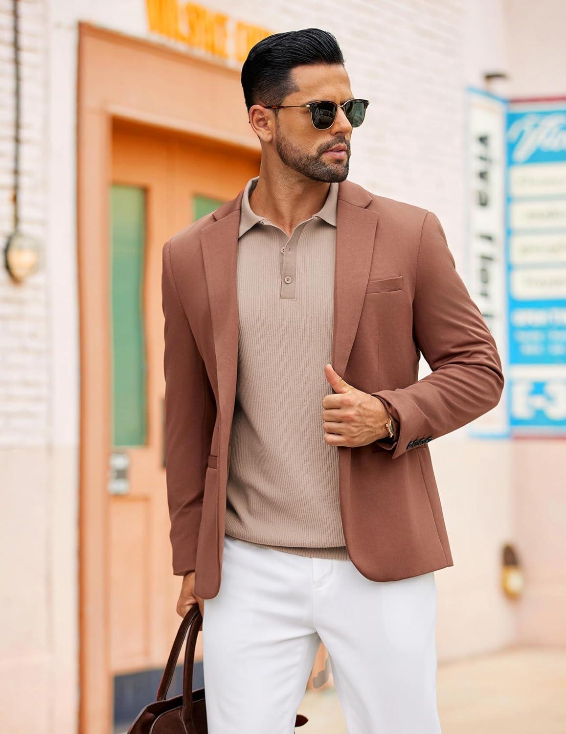imageCOOFANDY Mens Long Sleeve Polo Knit Polo Sweater Collared Pullover Casual Golf Polo SweaterLight Brown