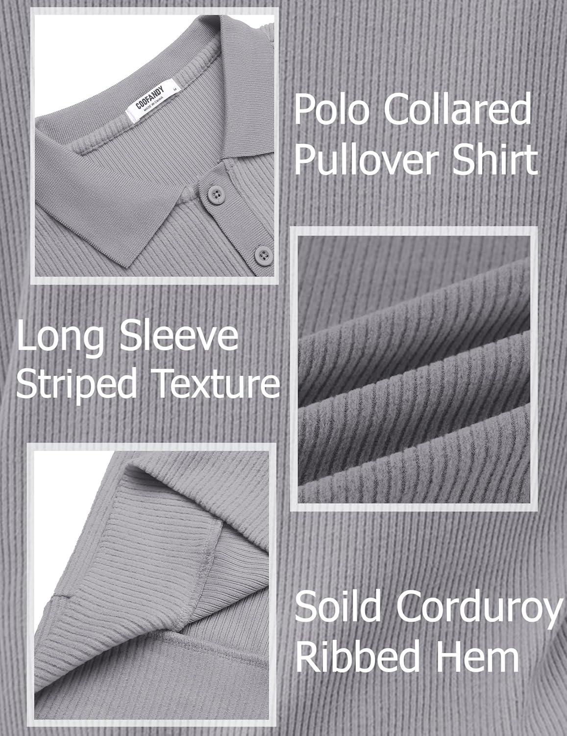 imageCOOFANDY Mens Long Sleeve Polo Knit Polo Sweater Collared Pullover Casual Golf Polo SweaterMoon Gray