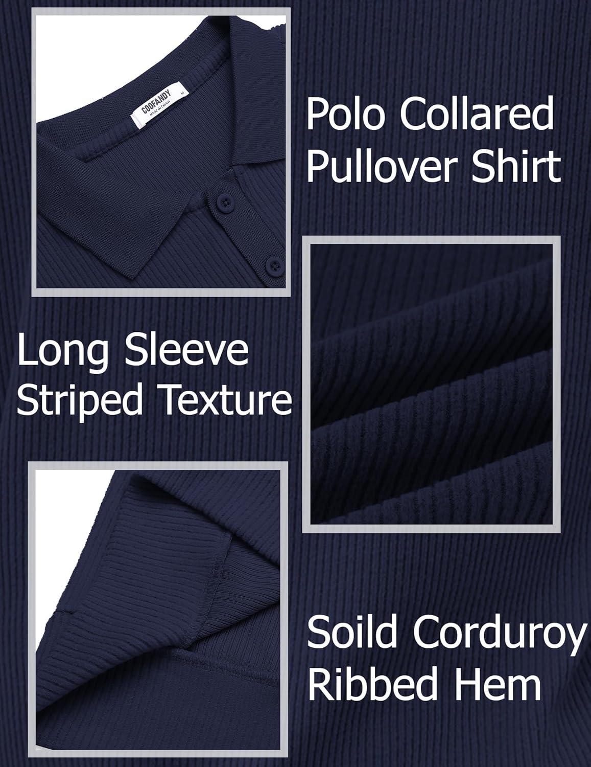 imageCOOFANDY Mens Long Sleeve Polo Knit Polo Sweater Collared Pullover Casual Golf Polo SweaterNavy Blue