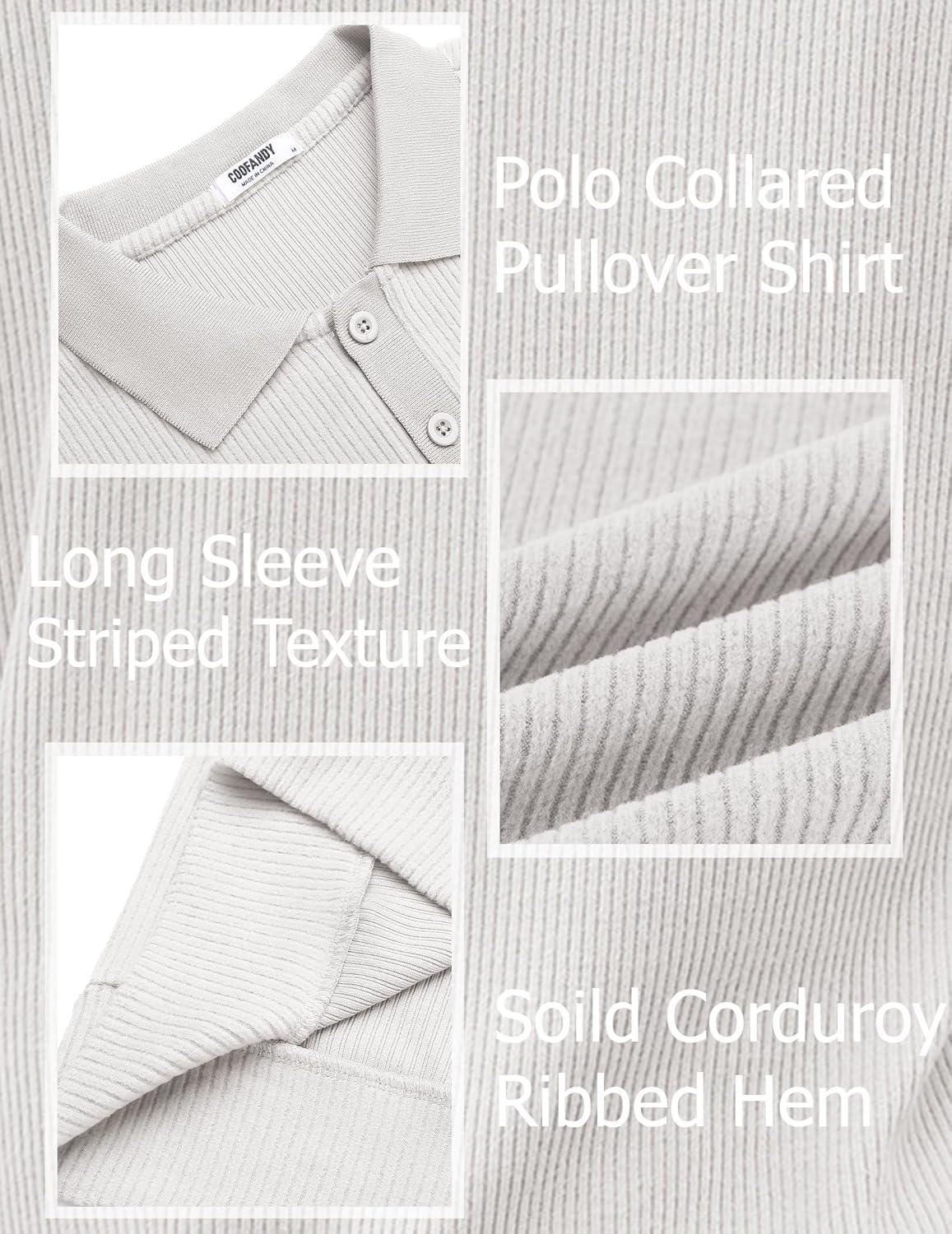 imageCOOFANDY Mens Long Sleeve Polo Knit Polo Sweater Collared Pullover Casual Golf Polo SweaterWhite