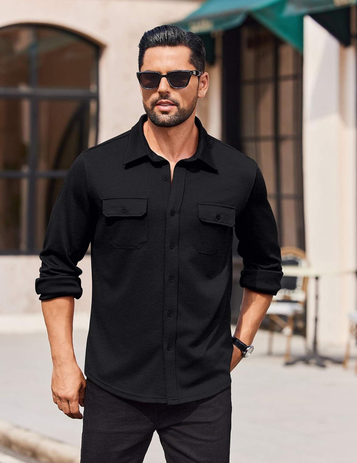 imageCOOFANDY Mens Long Sleeve Shirts Casual Button Down Shirt Wrinkle Free Dress Shirt with PocketBlack