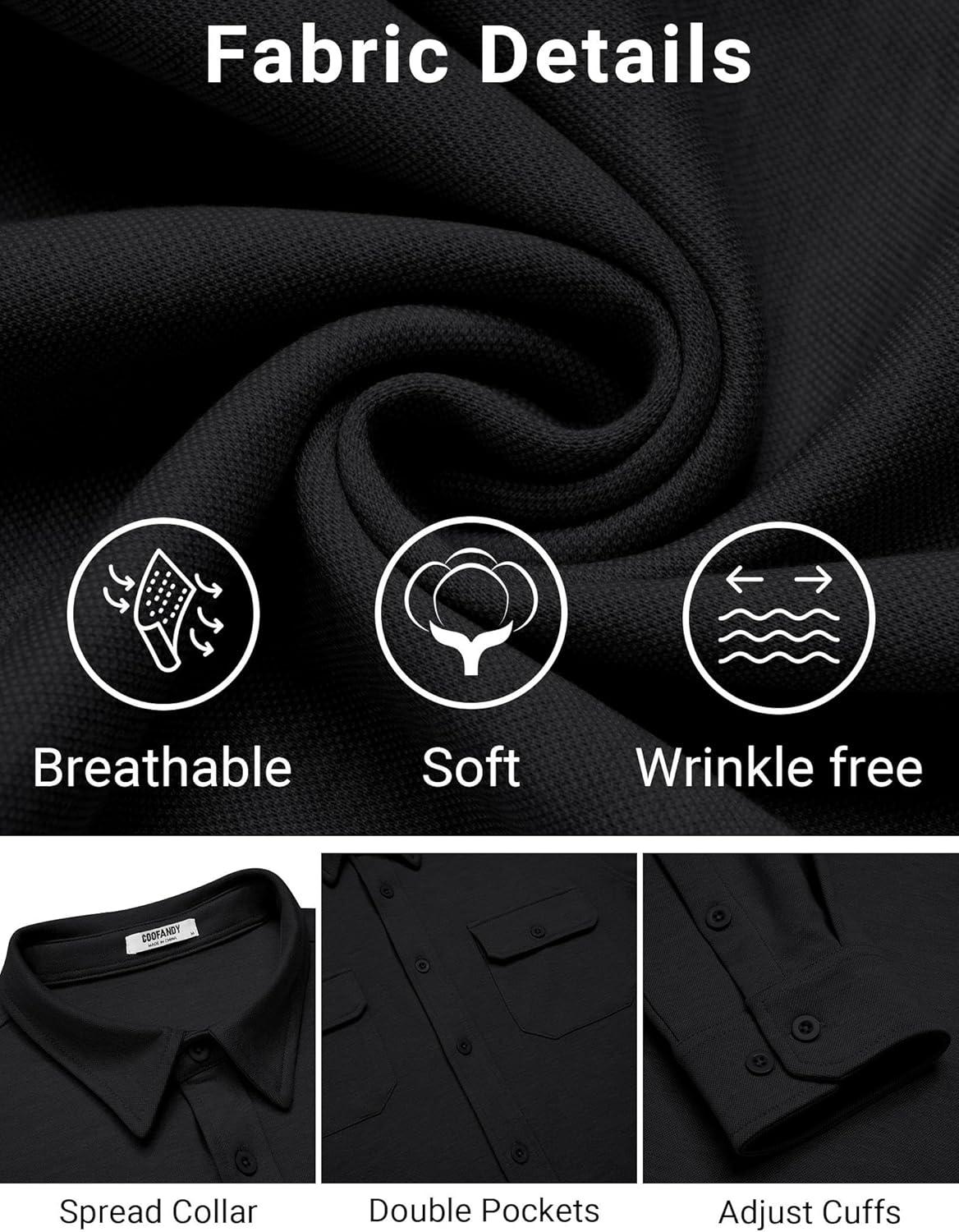 imageCOOFANDY Mens Long Sleeve Shirts Casual Button Down Shirt Wrinkle Free Dress Shirt with PocketBlack
