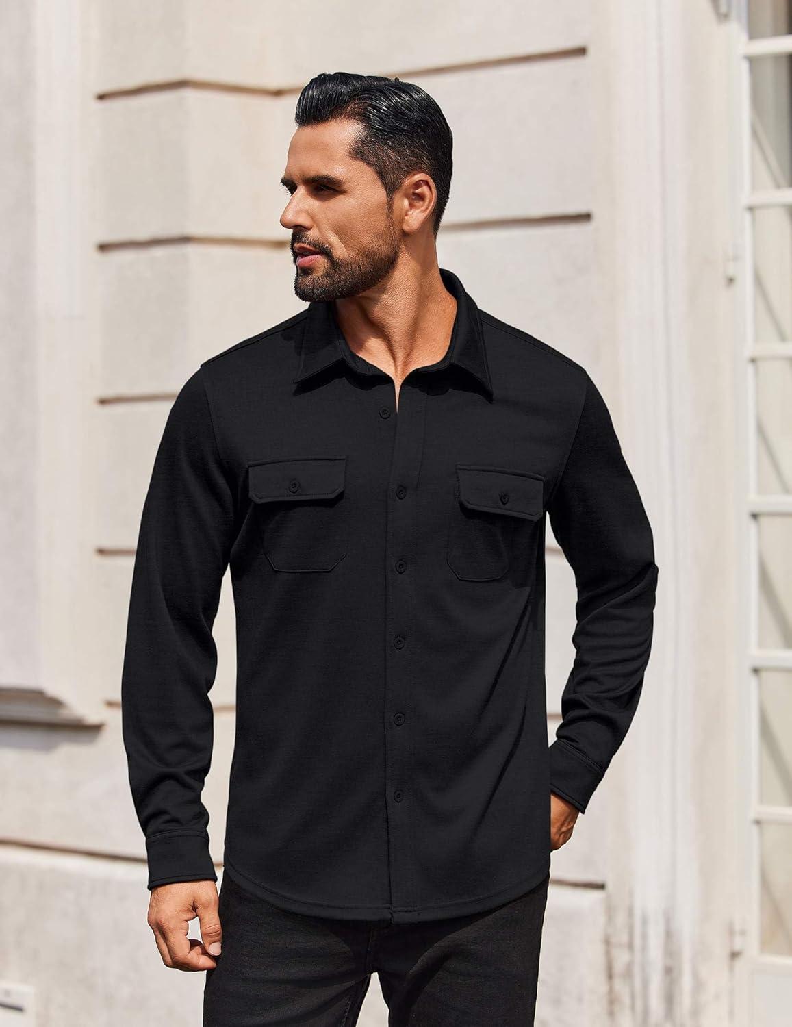 imageCOOFANDY Mens Long Sleeve Shirts Casual Button Down Shirt Wrinkle Free Dress Shirt with PocketBlack