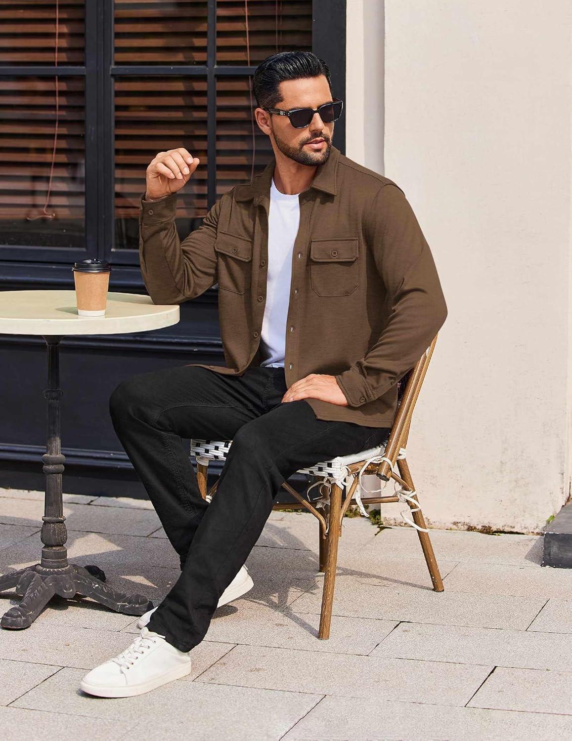 imageCOOFANDY Mens Long Sleeve Shirts Casual Button Down Shirt Wrinkle Free Dress Shirt with PocketBrown
