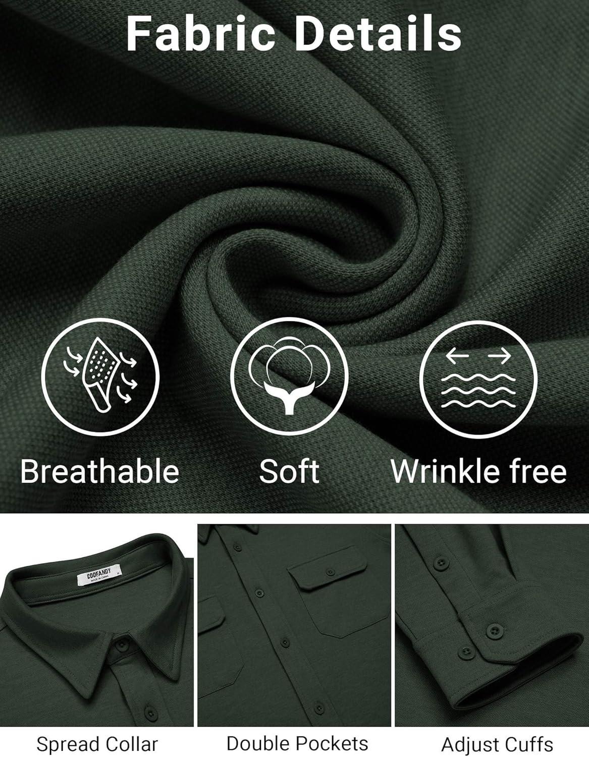 imageCOOFANDY Mens Long Sleeve Shirts Casual Button Down Shirt Wrinkle Free Dress Shirt with PocketDark Green