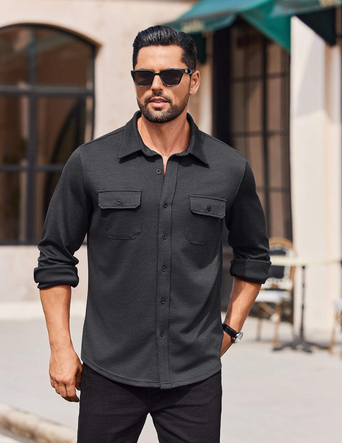 imageCOOFANDY Mens Long Sleeve Shirts Casual Button Down Shirt Wrinkle Free Dress Shirt with PocketDark Grey