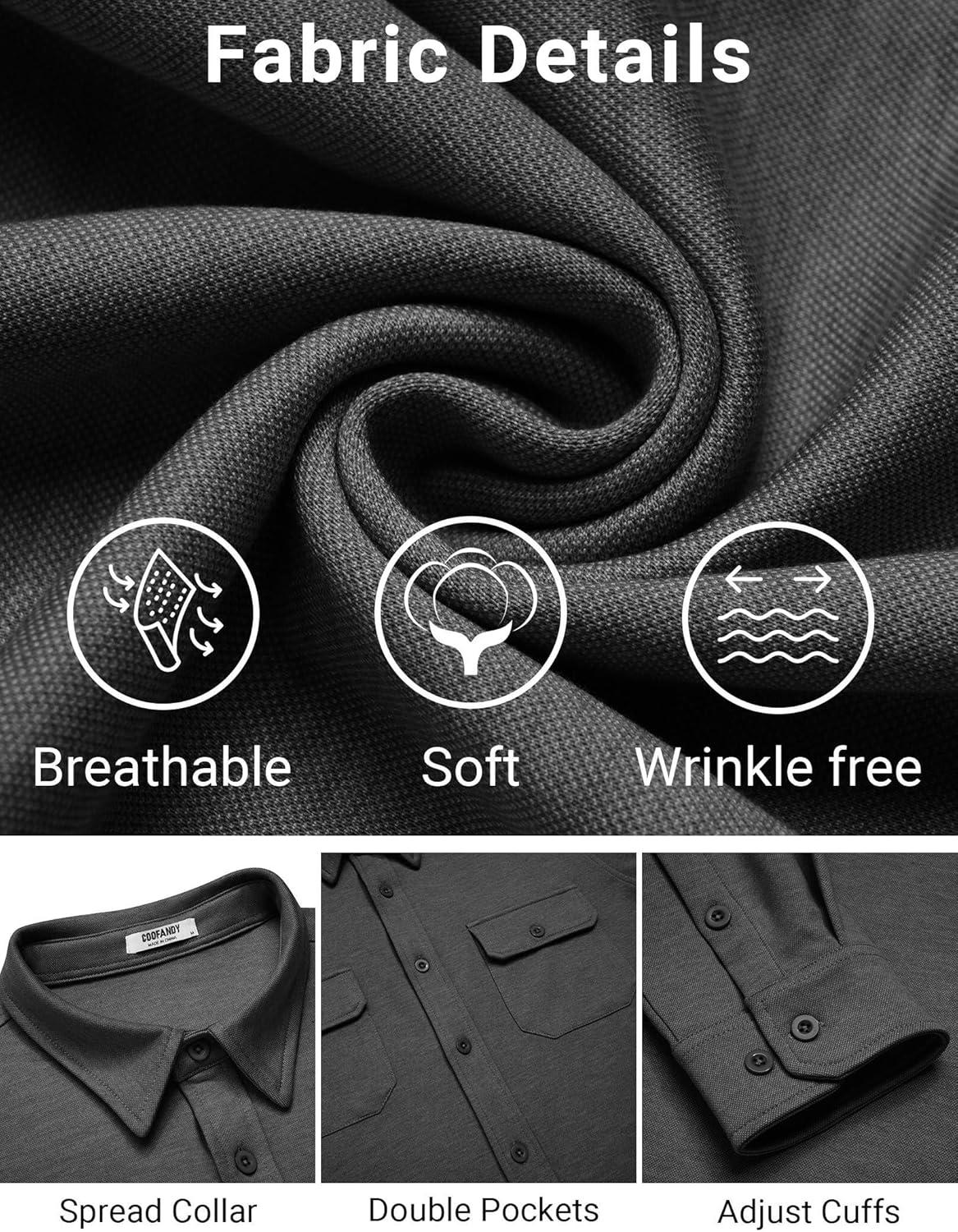 imageCOOFANDY Mens Long Sleeve Shirts Casual Button Down Shirt Wrinkle Free Dress Shirt with PocketDark Grey