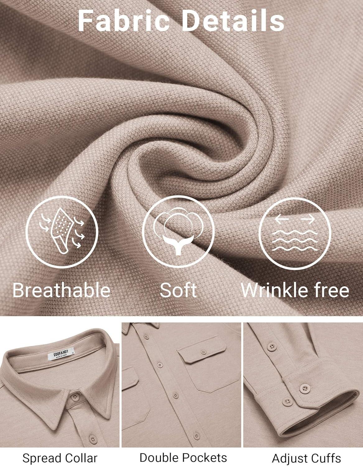 imageCOOFANDY Mens Long Sleeve Shirts Casual Button Down Shirt Wrinkle Free Dress Shirt with PocketKhaki